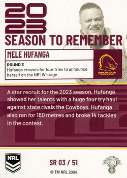 2024 NRL Traders Titanium - 2023 Season To Remember #SR03 Mele Hufanga Back